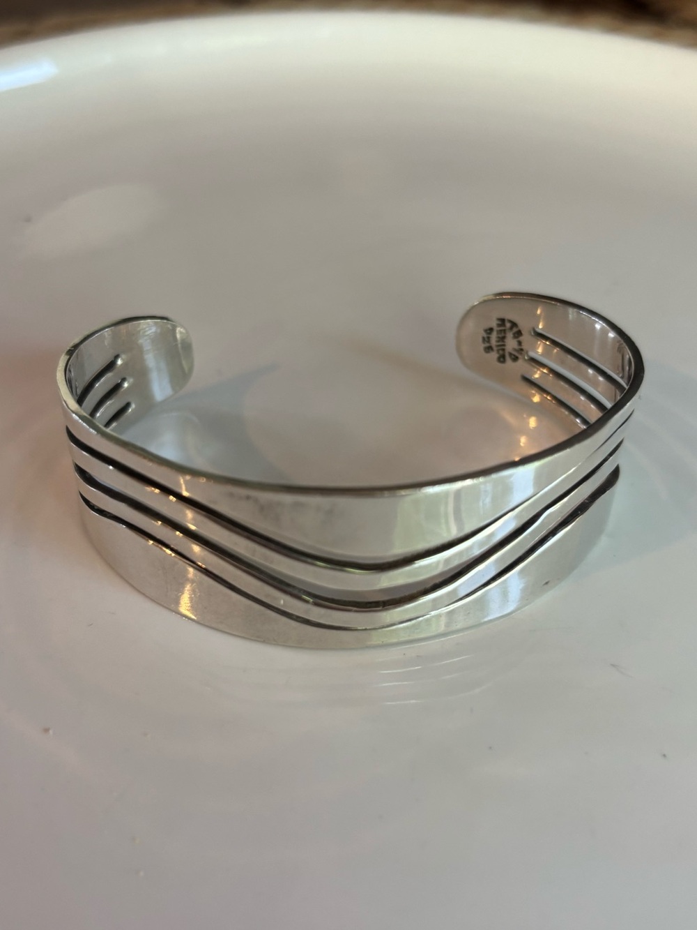 Vintage Mexico Taxco Signed Sterling Silver Wavy Cutout Cuff Bracelet 29g